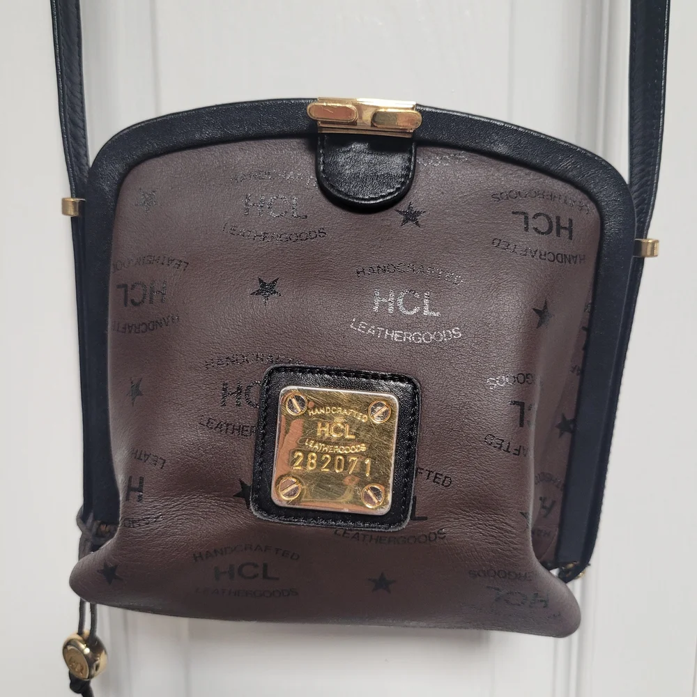 HCL Black and Brown Crossbody Bag German Leather Vintage *flaw